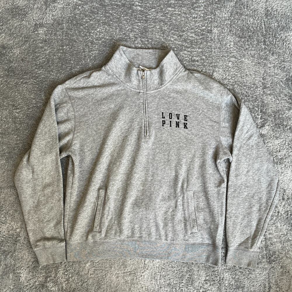 Victoria's Secret PINK Gray Quarter Zip Pullover Sweatshirt Women's Size Large